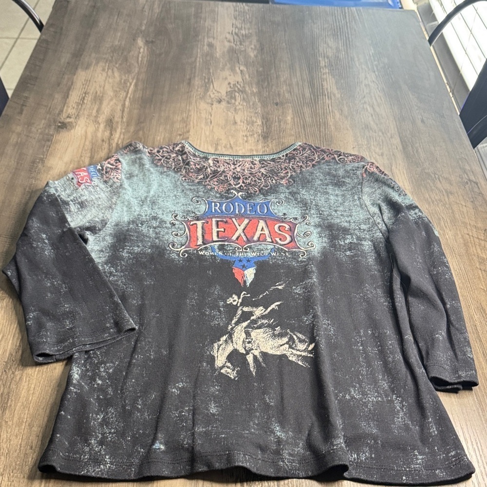 Cactus Long Sleeve Texas Rodeo 3/4  Sleeve Tee - Black and Gray - Picture 5 of 5
